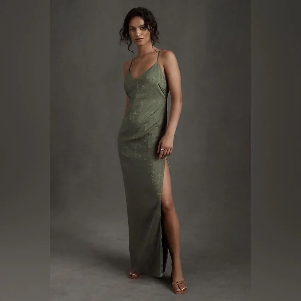 NWT Fame and Partners Arya Jacquard Slip Dress in Green size 6